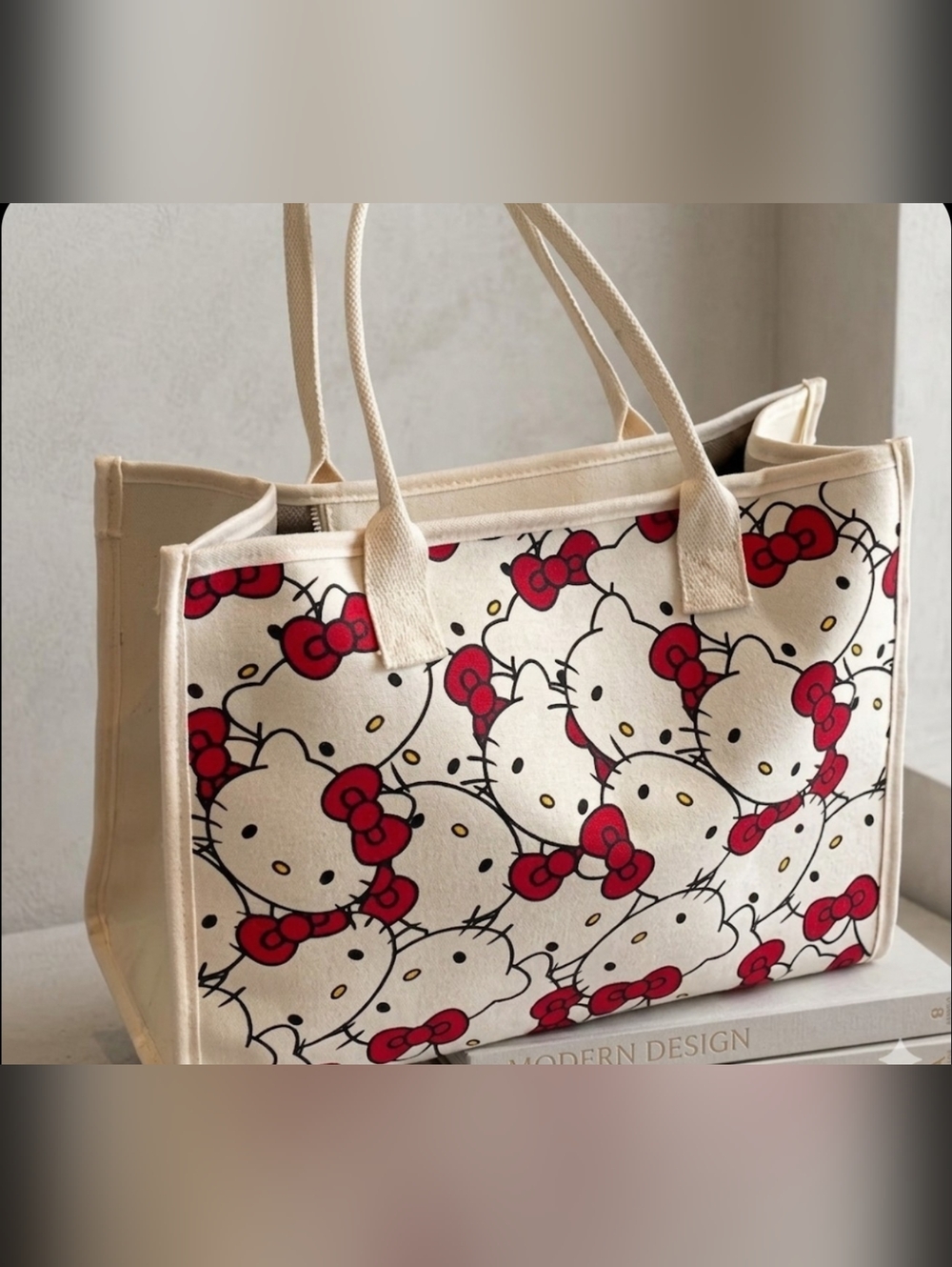 Sanrio Hello Kitty Red Bow Large Canvas Tote Bag White And Red NWOT